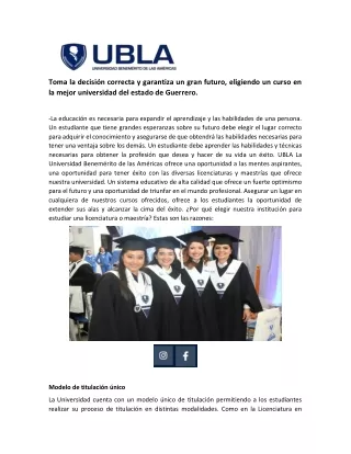 Licenciatura en Psicología en Guerrero I UBLA - Universidad Benemérito de las Américas