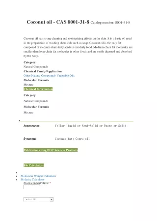 coconut oil cas 8001 31 8 catalog number 8001 31 8