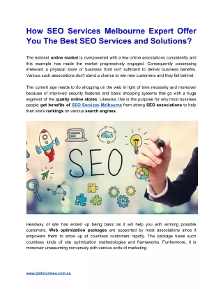 SEO Services Melbourne Expert Offer You The Best SEO Services and Solutions