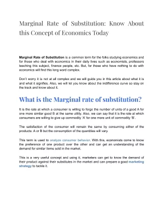 Marginal Rate of Substitution