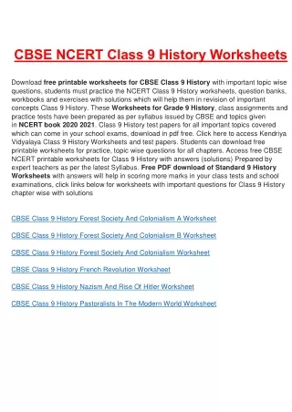 cbse ncert class 9 history worksheets