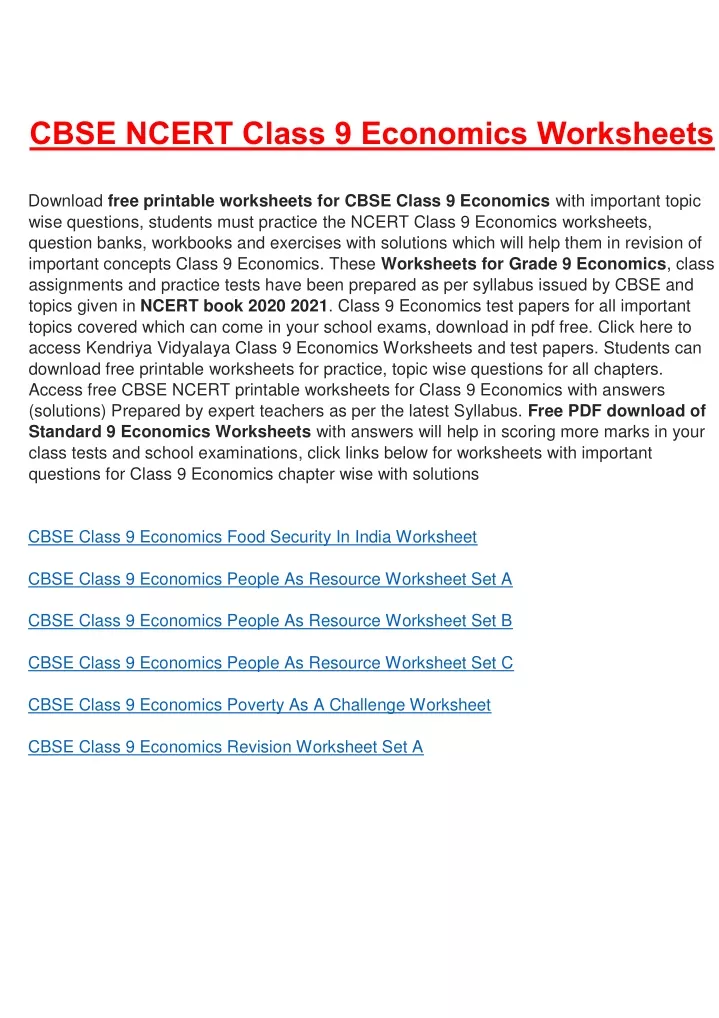 cbse ncert class 9 economics worksheets