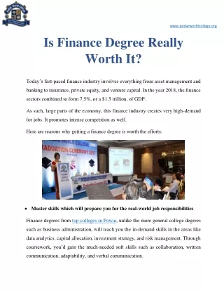 www podarworldcollege org is finance degree