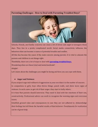 Parenting Challenges - How to Deal with Parenting Troubled Boys?