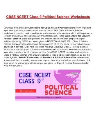 cbse ncert class 9 political science worksheets