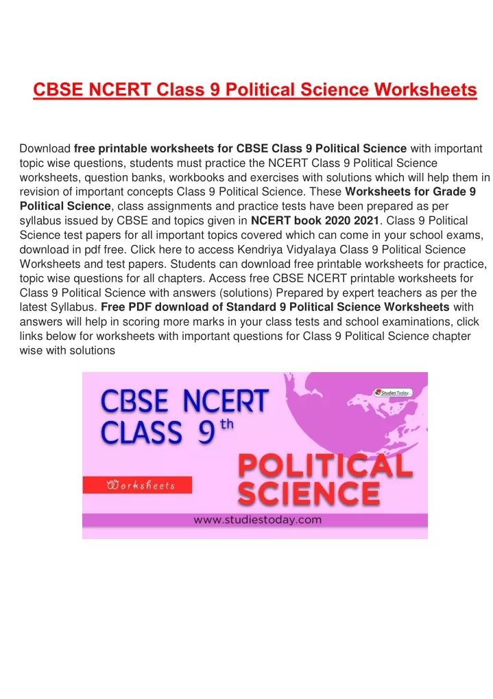 cbse ncert class 9 political science worksheets