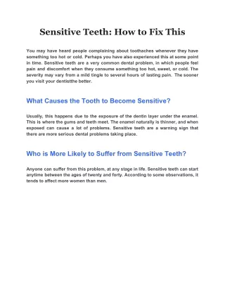 Sensitive Teeth: How to Fix This