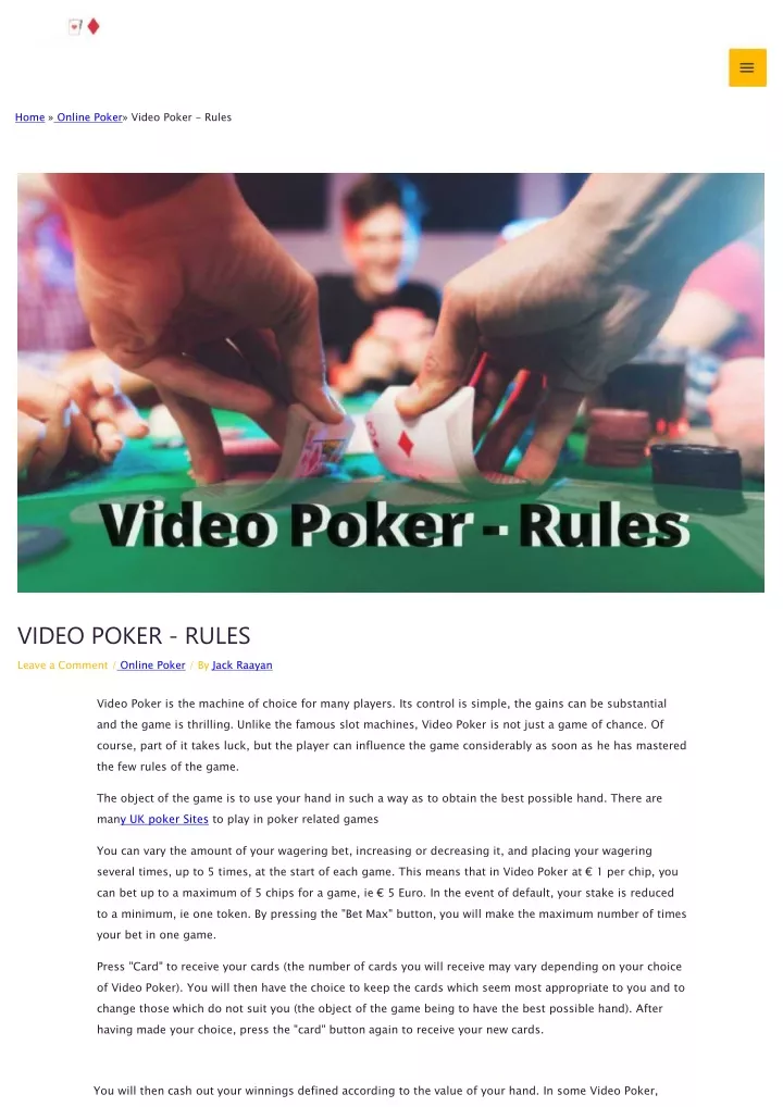home online poker video poker rules