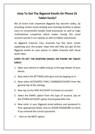 how to get the bigpond emails on phone or tablet