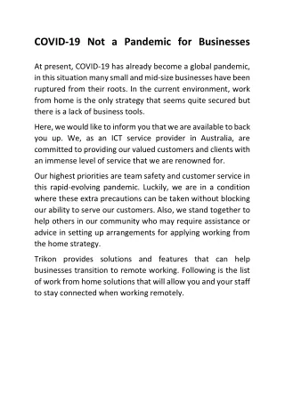 covid 19 not a pandemic for businesses at present