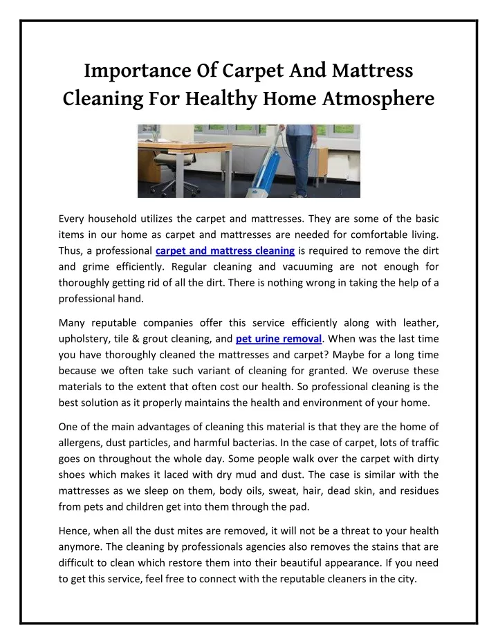 importance of carpet and mattress cleaning