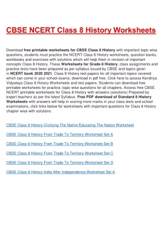 cbse ncert class 8 history worksheets