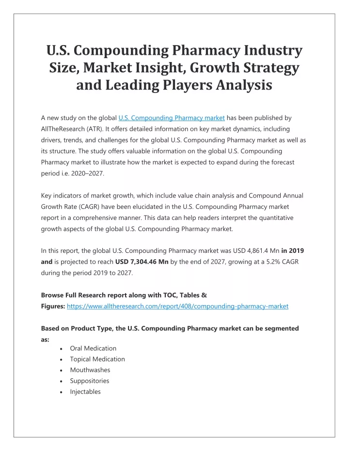 u s compounding pharmacy industry size market