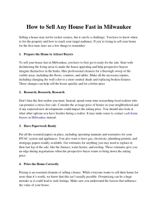 how to sell any house fast in milwaukee