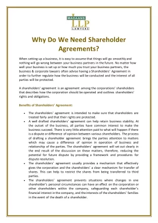 Why Do We Need Shareholder Agreements