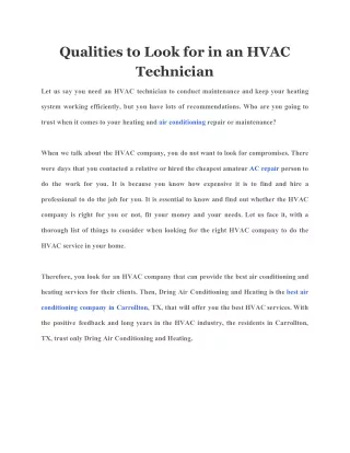 qualities to look for in an hvac technician