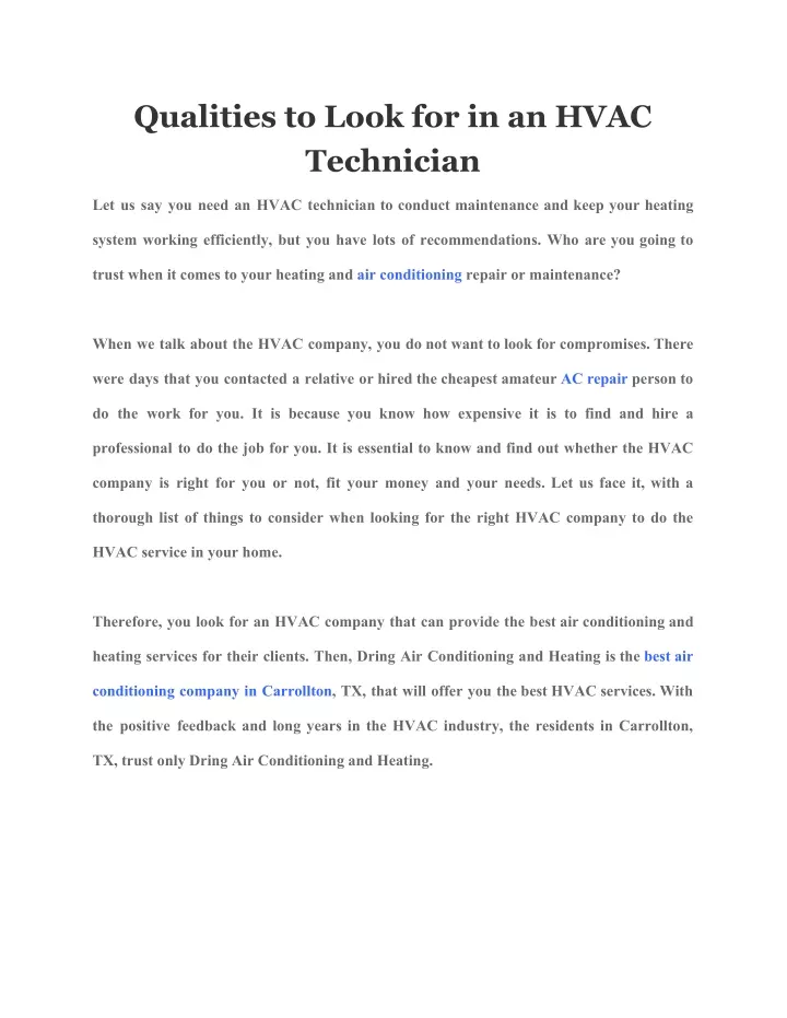 qualities to look for in an hvac technician