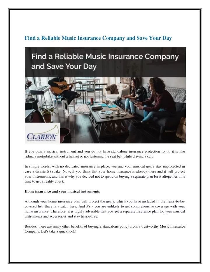 find a reliable music insurance company and save