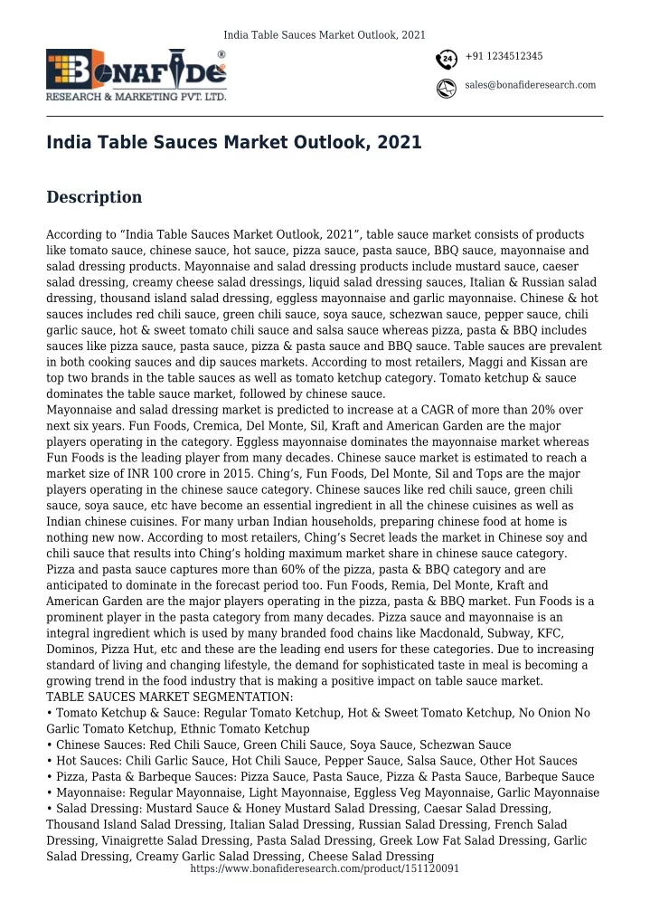 india table sauces market outlook 2021