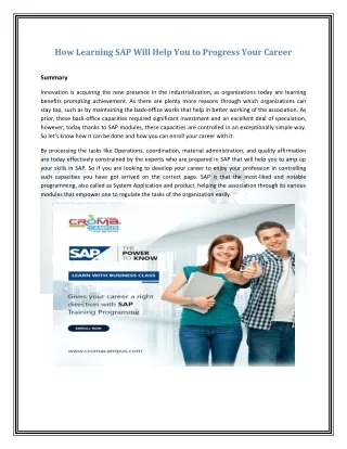 How Learning SAP Will Help You to Progress Your Career