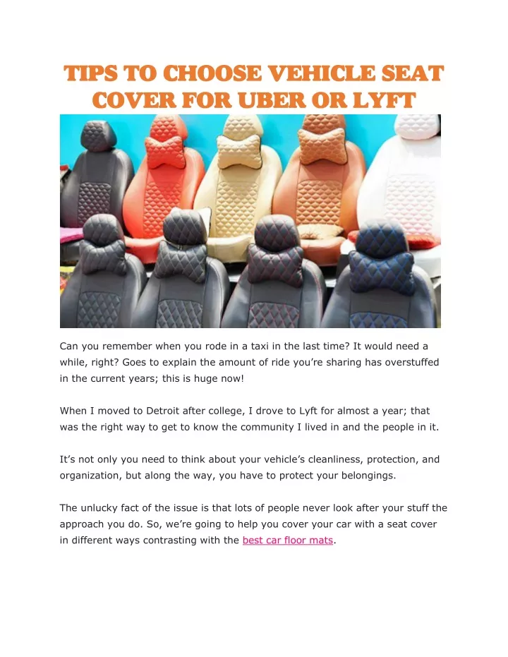 tips to choose vehicle seat cover for uber or lyft