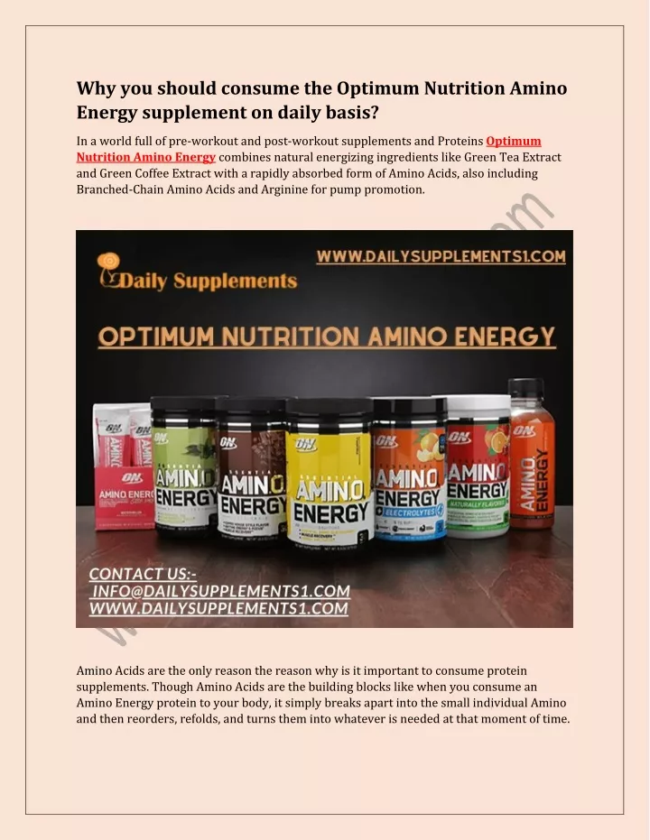 why you should consume the optimum nutrition