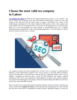 choose the most valid seo company in lahore