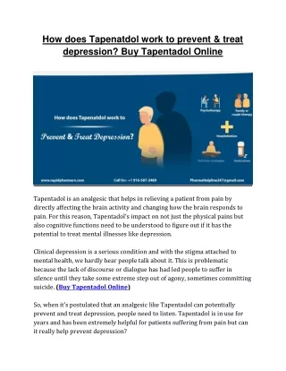 How does Tapenatdol work to prevent & treat depression? Buy Tapentadol Online