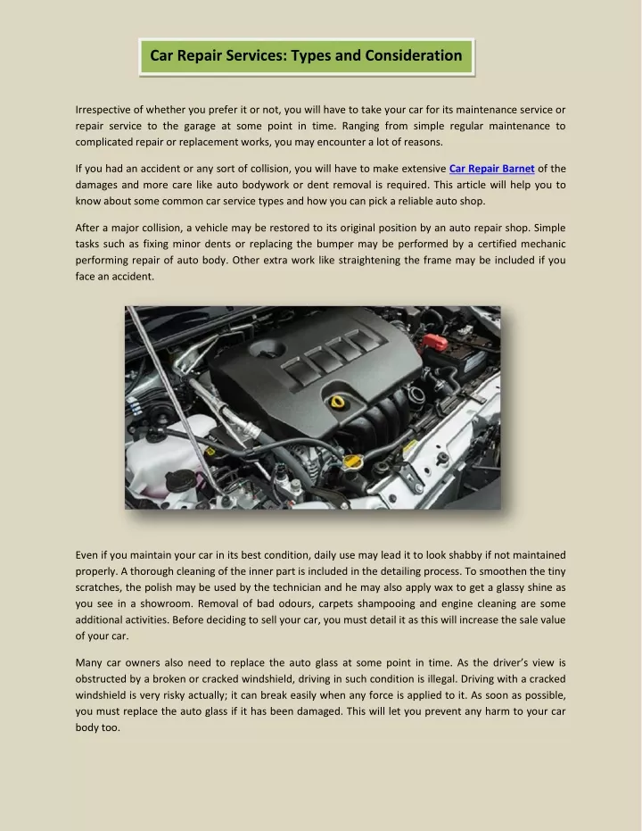 car repair services types and consideration