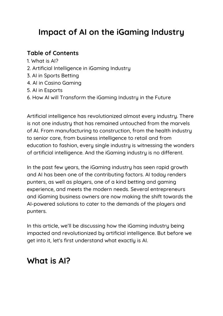 impact of ai on the igaming industry