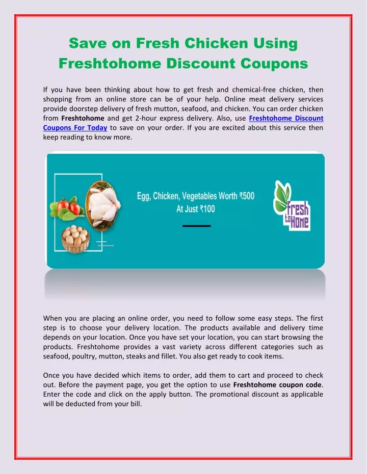 save on fresh chicken using freshtohome discount