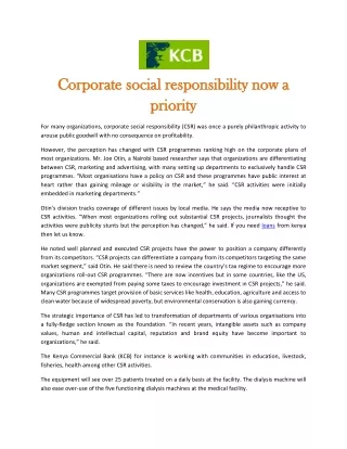 Corporate social responsibility now a priority