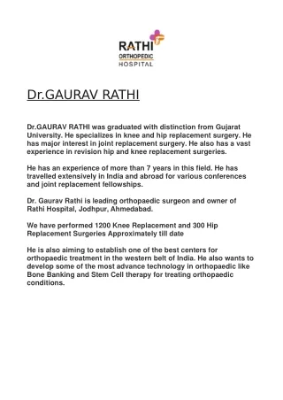 RATHI ORTHOPEDIC HOSPITAL Ahmedabad | DR Gaurav Rathi - M.S Ortho Gold Medalist