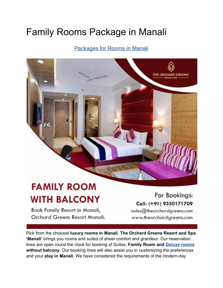 family rooms package in manali