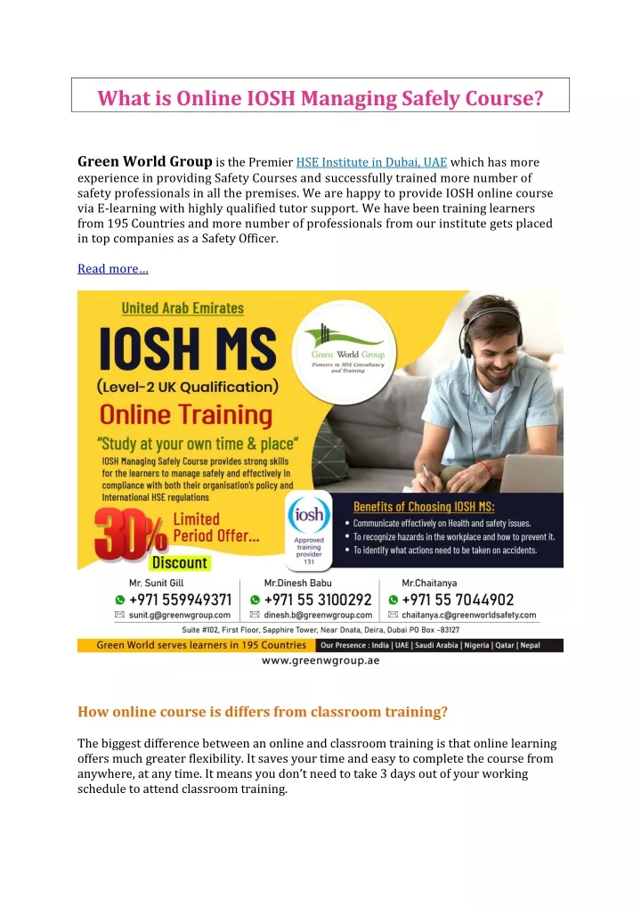 what is online iosh managing safely course