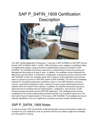 sap p s4fin 1909 certification description