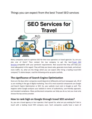 Things you can expect from the best Travel SEO services