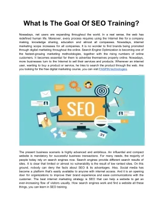 What Is The Goal Of SEO Training?