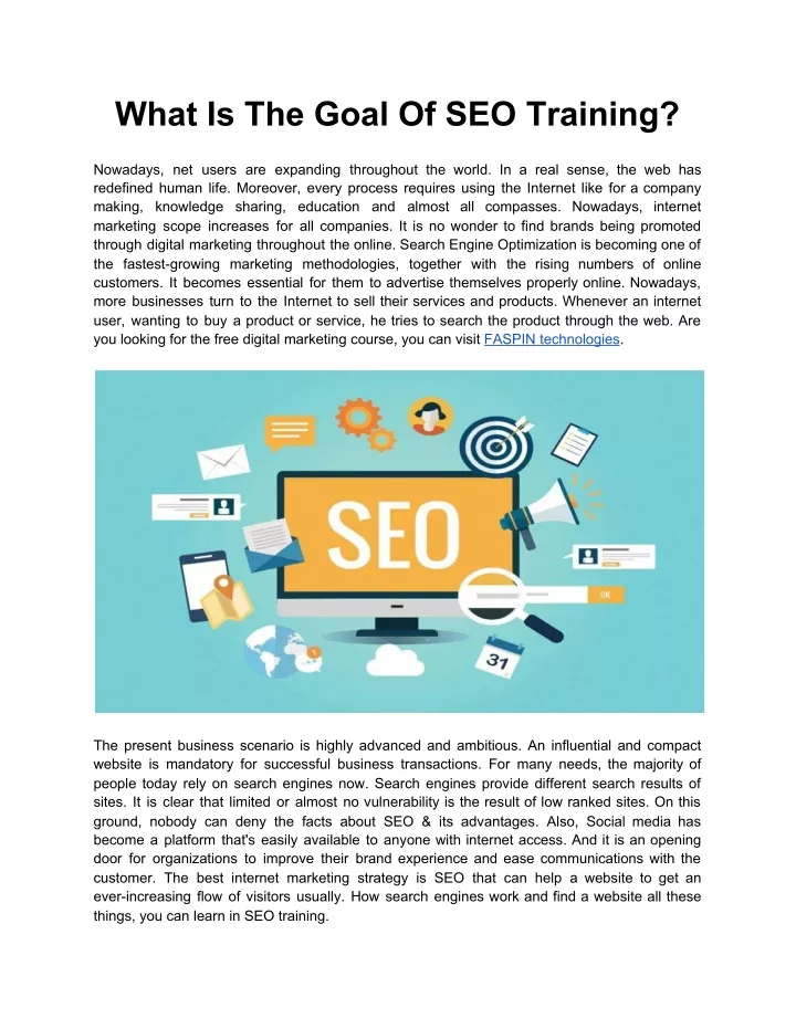 what is the goal of seo training