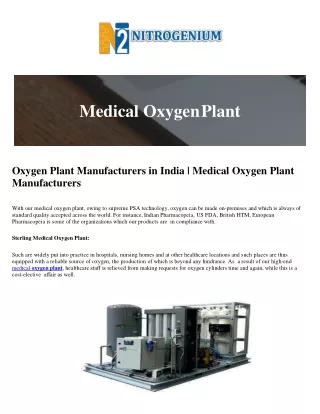 Oxygen Plant Manufacturers in India | Medical Oxygen Plant Manufacturers