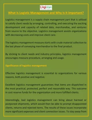what is logistic management