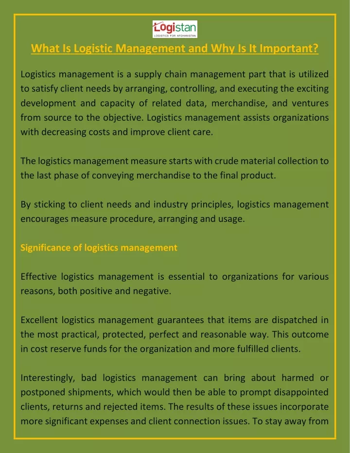 what is logistic management
