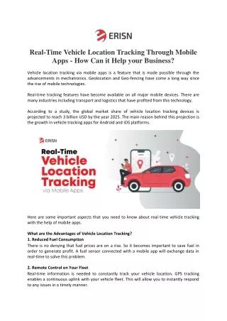Real time Vehicle Location Tracking Through Mobile Apps - How Can it Help your Business?