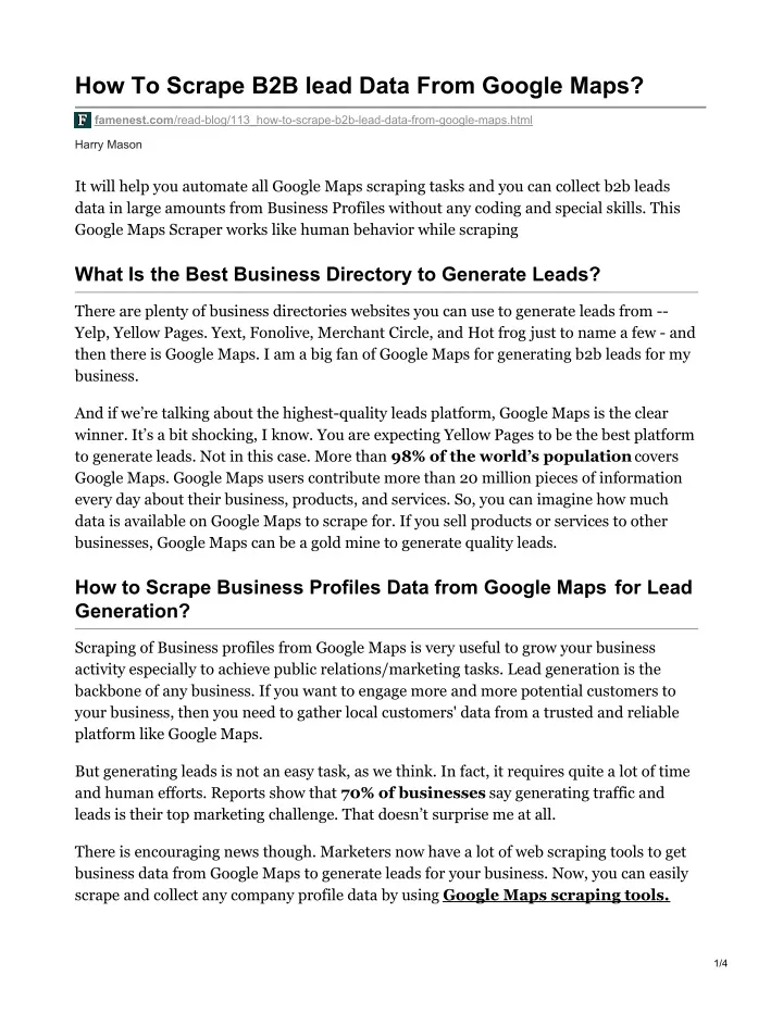 how to scrape b2b lead data from google maps