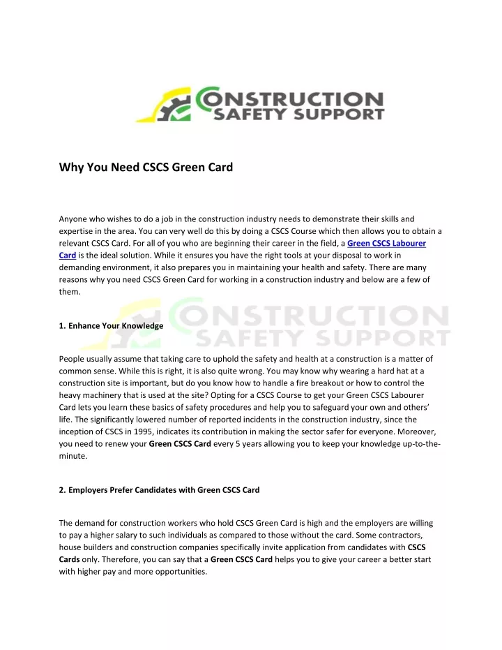 why you need cscs green card