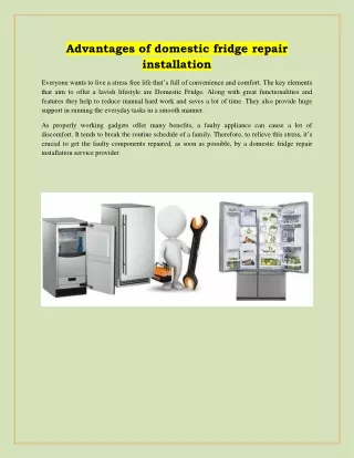 Advantages of domestic fridge repair installation