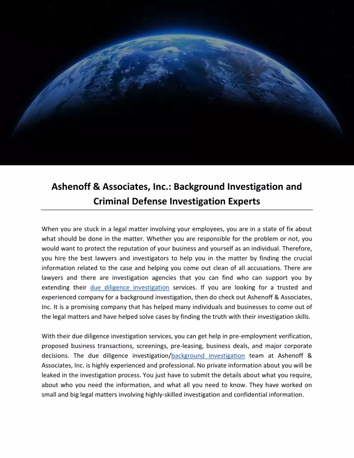 ashenoff associates inc background investigation