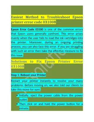 Call 1-888-295-0245 To resolve Epson Printer error code 031008
