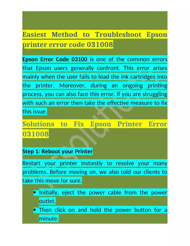 easiest method to troubleshoot epson printer