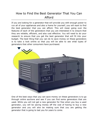 How to Find the Best Generator That You Can Afford